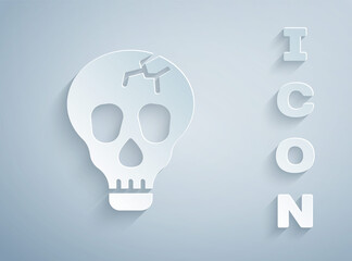 Paper cut Skull icon isolated on grey background. Happy Halloween party. Paper art style. Vector