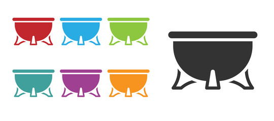 Black Halloween witch cauldron icon isolated on white background. Happy Halloween party. Set icons colorful. Vector