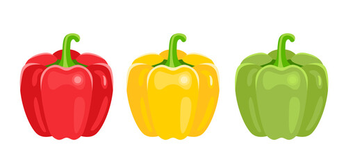 Vector cartoon bell pepper in red, yellow and green colors. Flat icon.