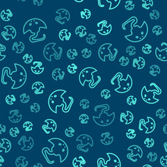 Green line Stingray icon isolated seamless pattern on blue background. Vector