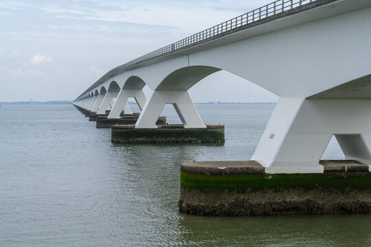 view of the Zeeland Bridge across the Eastern Scheidt Eastuary in western Netherlands