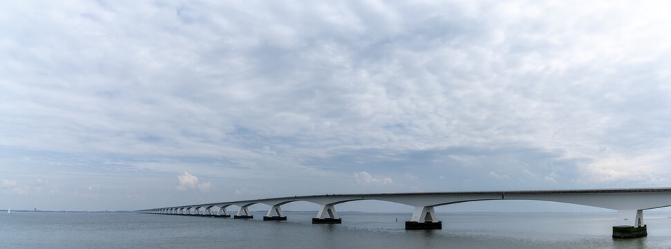 panorama view of the Zeeland Bridge across the Eastern Scheidt Eastuary in western Netherlands