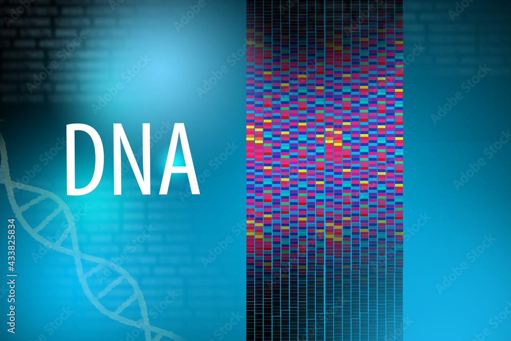 Poster dna analysis visualization. genomes sequencing and deoxyribonucleic acid. dna sequencing. bioinforma