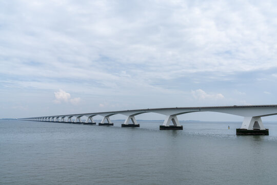 view of the Zeeland Bridge across the Eastern Scheidt Eastuary in western Netherlands