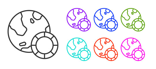 Black line Casino chips icon isolated on white background. Casino gambling. Set icons colorful. Vector