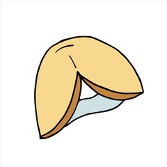 Doodle style fortune cookie illustration in vector format. Chinese dessert. Fortune cookies with a prediction. Vector illustration in color.