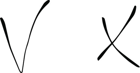 crosses and check marks isolated vector sketches. Yes no icons hand drawing black outline