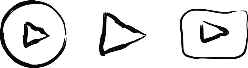 play buttons isolated vector sketches. Playback icons hand drawing black outline