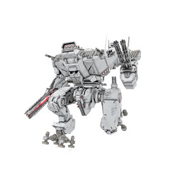 heavy mech is running in white background