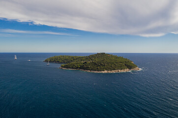 Fototapeta premium Lokrum island, Croatia. Aerial drone shot, september 2020