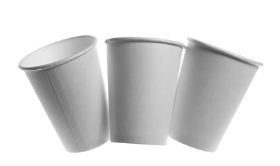 Group empty white paper cup isolated on background, clipping path