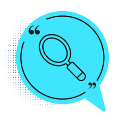 Black line Hand mirror icon isolated on white background. Blue speech bubble symbol. Vector