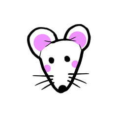 Illustration Mouse. Handmade in line with few colors. Can be used as an icon or logo. Vector, colorful, editable.