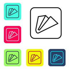 Black line Paper airplane icon isolated on white background. Set icons in color square buttons. Vector