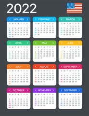 2022 Calendar - vector template graphic illustration - United States version