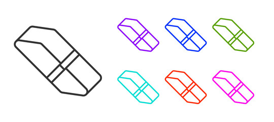 Black line Eraser or rubber icon isolated on white background. Set icons colorful. Vector