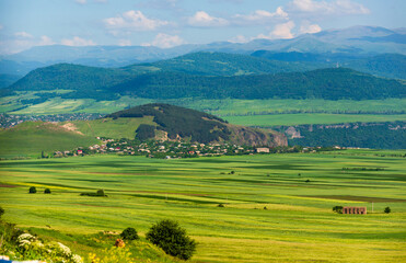 Alpine landscape with village and field, Armenia