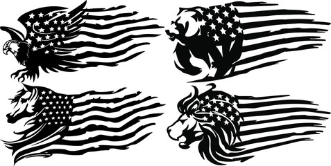 United States of America's Flag with Animal in a distressed style.