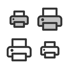 Pixel-perfect linear icon of printer built on two base grids of 32x32 and 24x24 pixels for easy scaling. The initial base line weight is 2 pixels. In two-color and one-color versions. Editable strokes