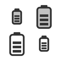 Pixel-perfect linear icon of battery three quarters charge built on two base grids of 32x32 and 24x24 pixels. The initial line weight is 2 pixels. In two-color and one-color versions. Editable strokes