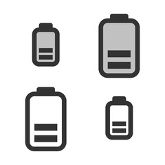 Pixel-perfect linear icon of battery half charge level built on two base grids of 32x32 and 24x24 pixels. The initial  line weight is 2 pixels. In two-color and one-color versions. Editable strokes