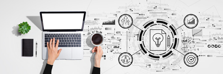 Fototapeta premium Idea of success theme with person using laptop computer