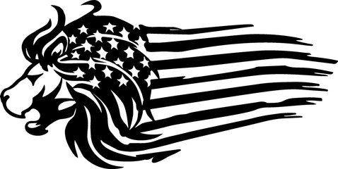 USA Flags with Animals Distressed Style Vintage Silhouette Images.