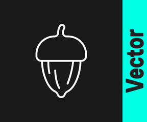 White line Acorn icon isolated on black background. Vector