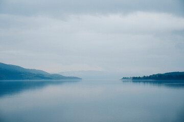 Fototapeta premium Lake Mjøsa seen northward from the town of Gjøvik in spring.