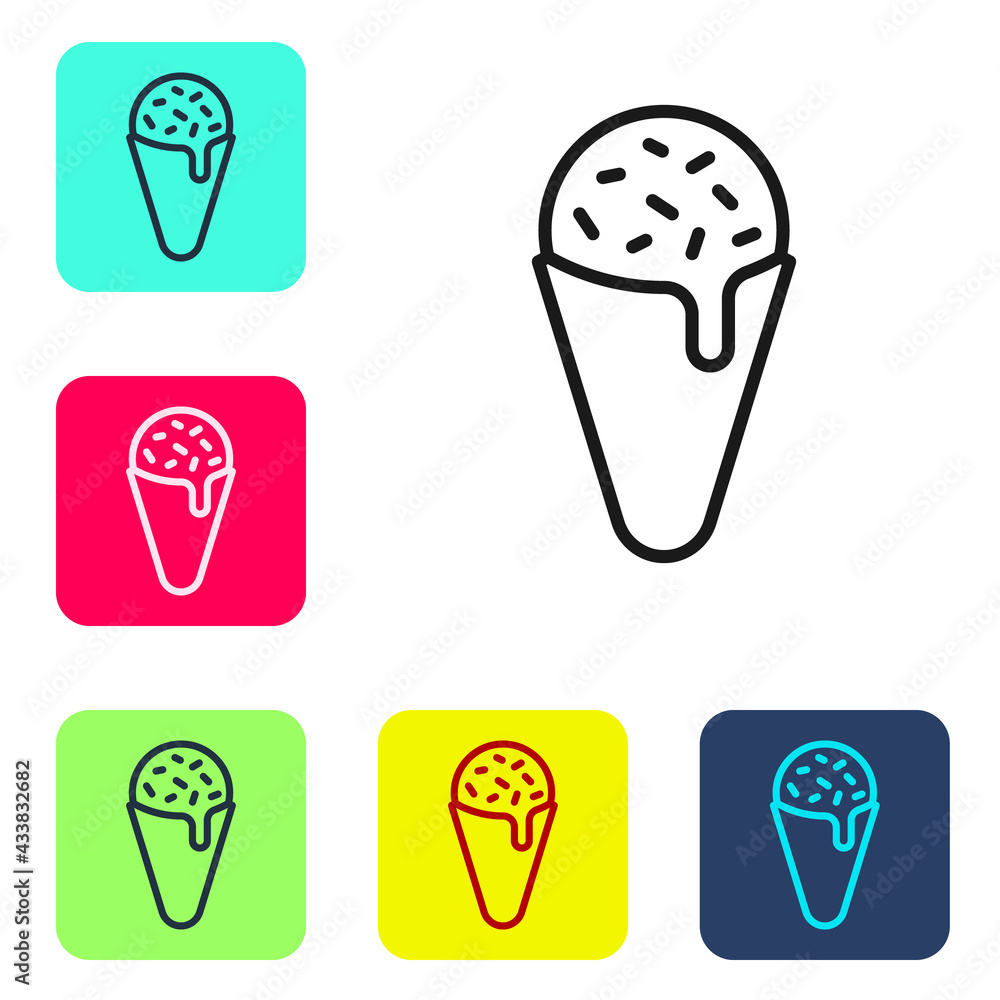 Poster black line ice cream in waffle cone icon isolated on white background. sweet symbol. set icons in co