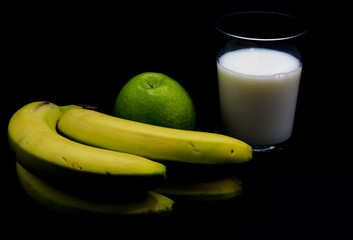 Food: fruit and glass of milk