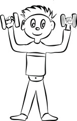 weight lifting person in a gym doodle style cartoon character illustration 