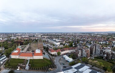 Drone panorama of the Hessian university city Darmstadt in Germany