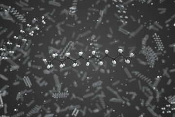 Tridecane molecule made with balls, conceptual molecular model. Chemical 3d rendering