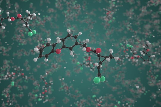 Permethrin molecule, ball-and-stick molecular model. Chemical 3d rendering