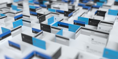 Obraz premium Flag of Estonia on the mockup credit card maze. Financial difficulties related 3D rendering