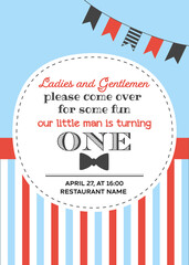 Invitation for the first baby boy's birthday vector card