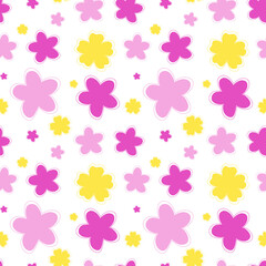 Vector seamless pattern. Pink and yellow flowers on a white background.	