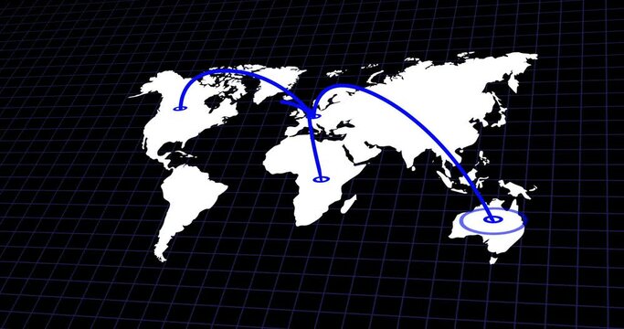 4K Animation of the distribution network. Distribution of products from Europe all over the world displayed in short 4k videos.