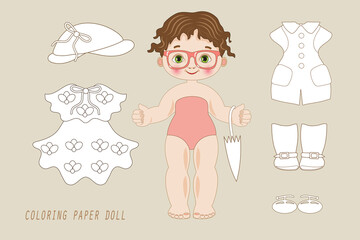 Paper doll with clothes to color from collection or for girls' game