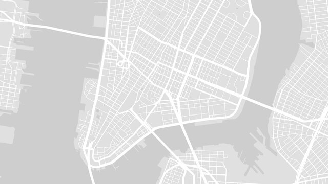 Grey and white New York city area vector background map, streets and water cartography illustration.