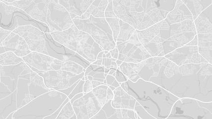 White and light grey Leeds city area vector background map, streets and water cartography illustration.