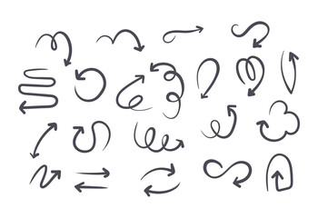 Set of arrow doodle on white background, set of cartoon arrows. Set of different doodles for work