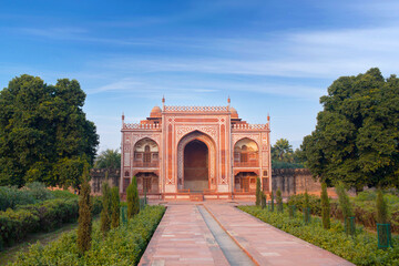 Fototapeta na wymiar Entrance gate of the tomb of Itimad-Ud-Daulah. It is a Mughal mausoleum in Agra, Uttar Pradesh, India