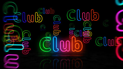 Club symbol neon light 3d illustration