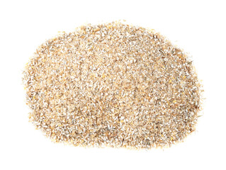 handful of rye bran closeup on white