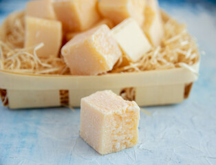 cubes piece of parmesan cheese famous italian cheese