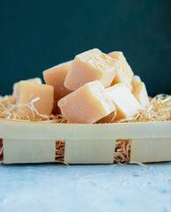 cubes piece of parmesan cheese famous italian cheese