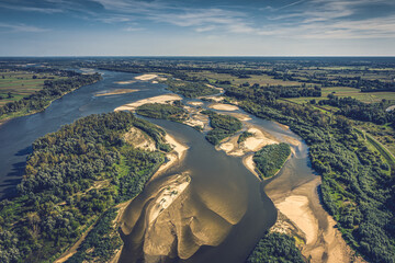 Shoals on the Vistula river aerial view
