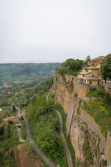 High stone walls of old medieval town of Orvieto in Umbria, Italy